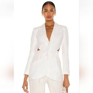 Selmacilek Waist Low-Cut Linen Jacket White Medium NWT Cut Out Open Back